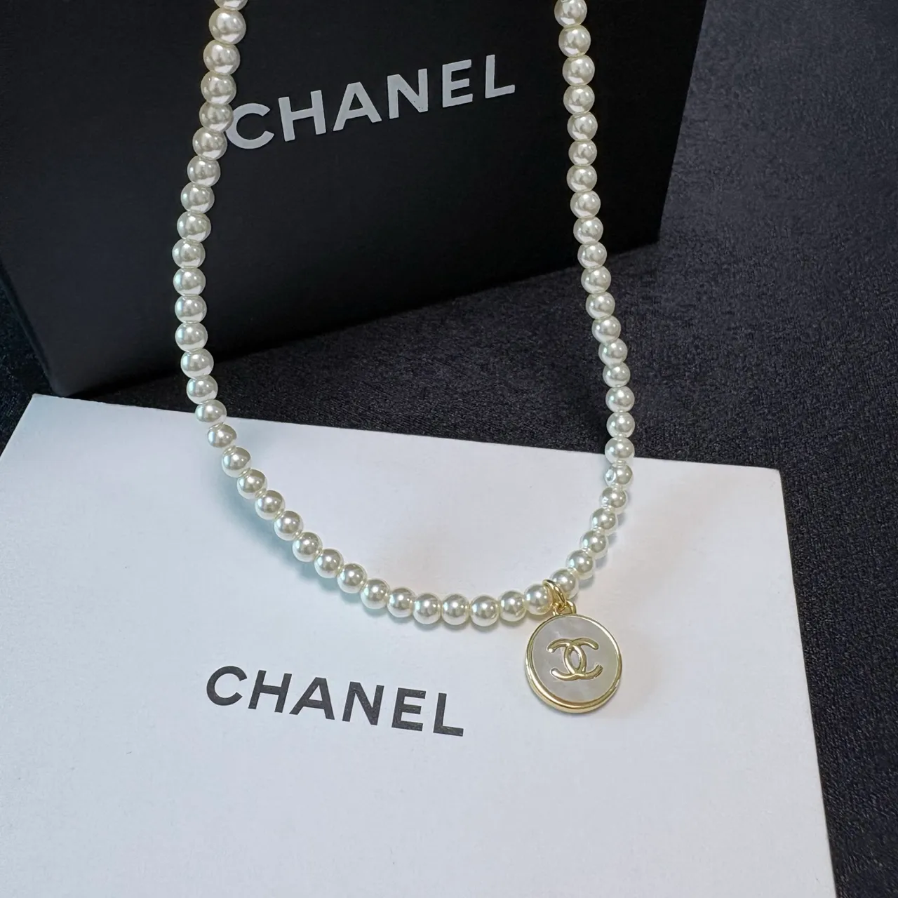Chanel CC Pearl Necklace White Gold Strand Hardware Necklace 5