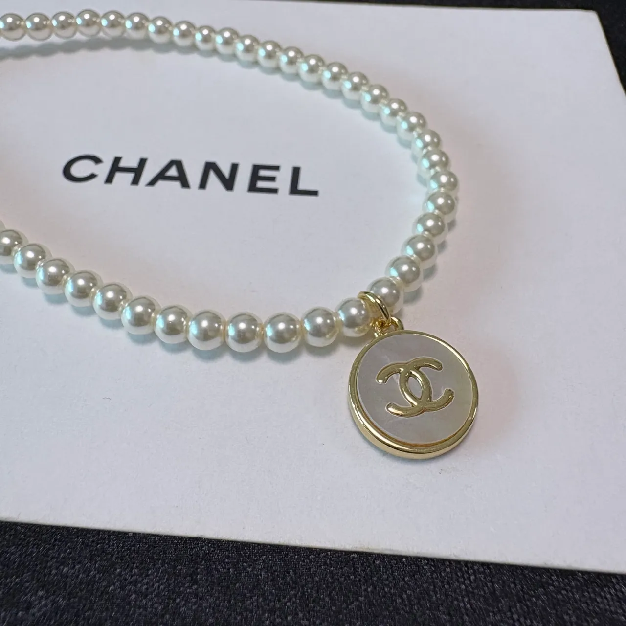 Chanel CC Pearl Necklace White Gold Strand Hardware Necklace 6