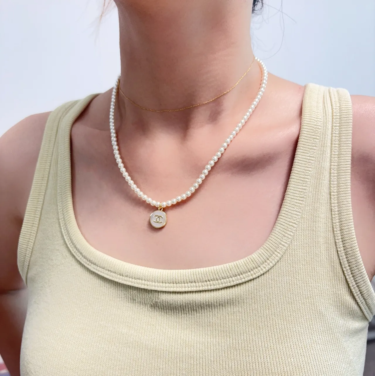 Chanel CC Pearl Necklace White Gold Strand Hardware Necklace 8