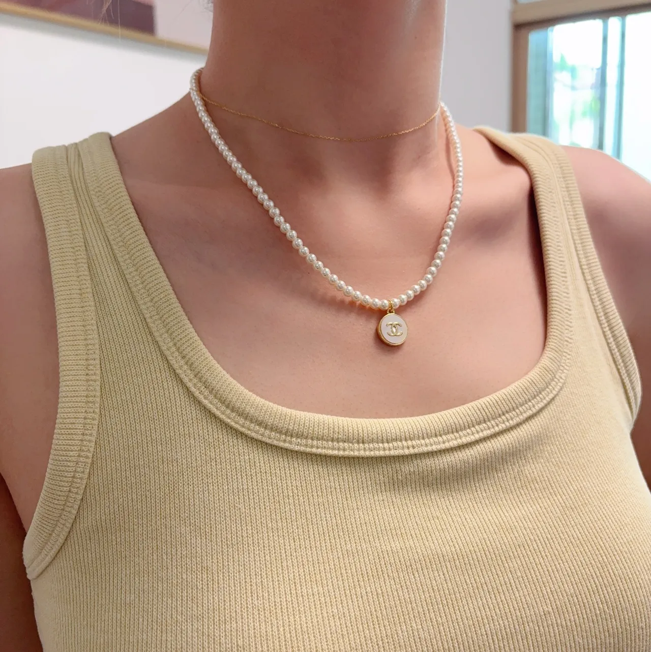 Chanel CC Pearl Necklace White Gold Strand Hardware Necklace 9