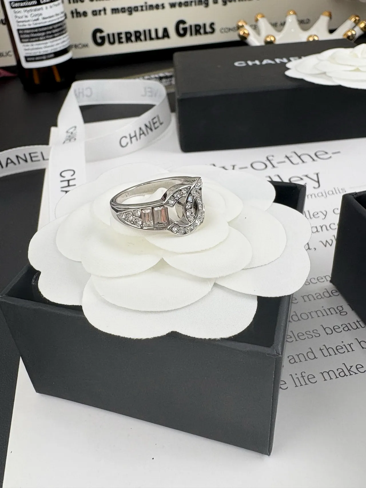 Chanel CC Ring Pavé Crystal Silver-Tone Ring 3