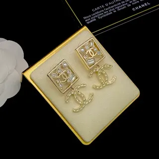 Chanel CC Square Pearl and Crystal Drop Earrings
