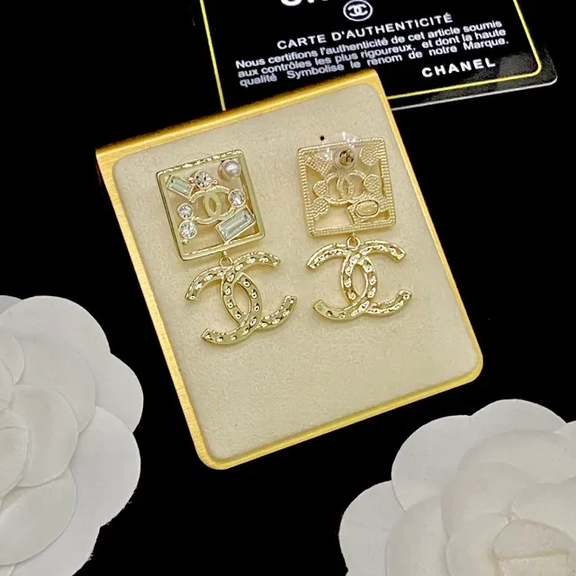 Chanel CC Square Pearl and Crystal Drop Earrings 2