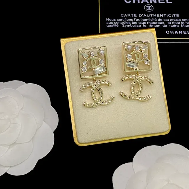 Chanel CC Square Pearl and Crystal Drop Earrings 3
