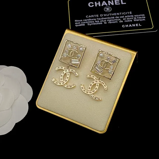 Chanel CC Square Pearl and Crystal Drop Earrings 4