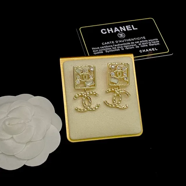 Chanel CC Square Pearl and Crystal Drop Earrings 5