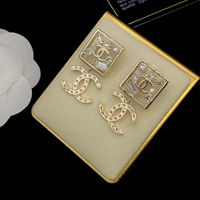 Chanel CC Square Pearl and Crystal Drop Earrings 6