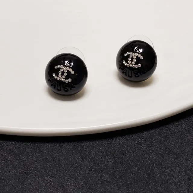 Chanel CC Stud Black Silver Glossy Resin Crystal-Embellished Interlocking Logo Earrings 8