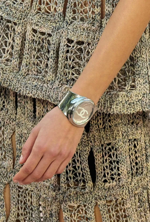 Chanel Classic Cuff Polished Silver-Tone White Enamel Bracelet 2