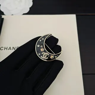 Chanel Crescent Moon Enamel and Crystal Brooch