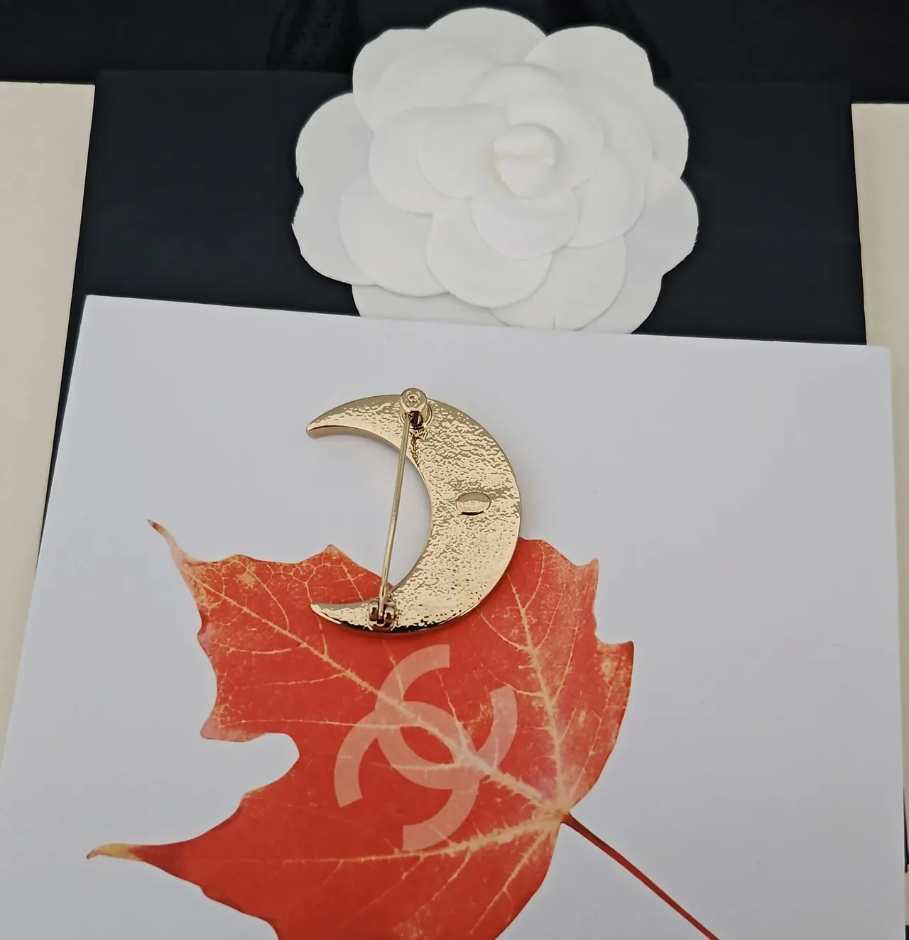 Chanel Crescent Moon Enamel and Crystal Brooch 2