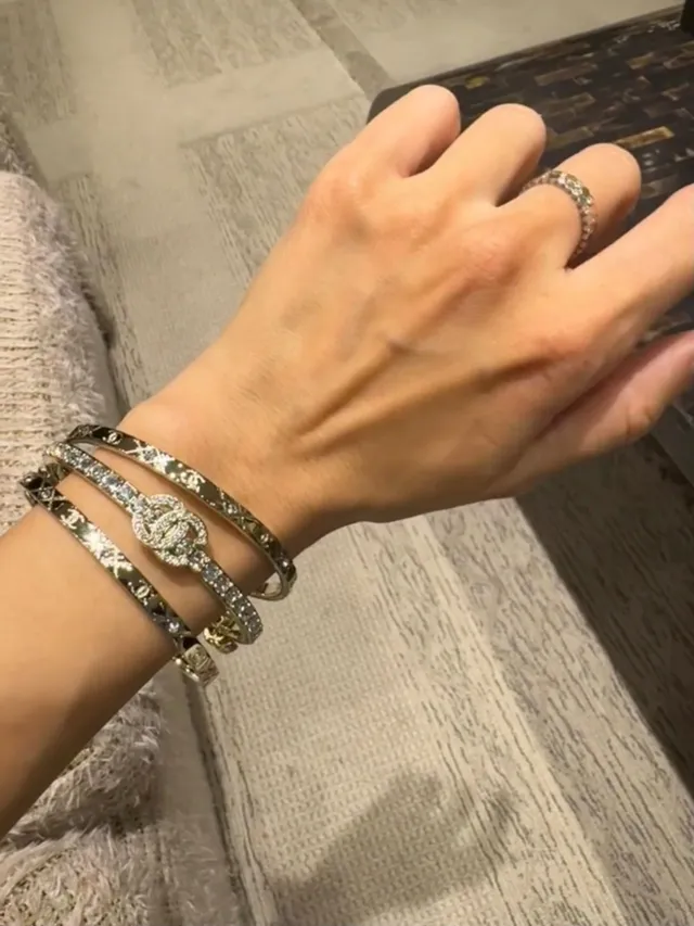 Chanel Crystal-Embellished CC Logo Gold-Tone Triple Bangle Bracelets 2