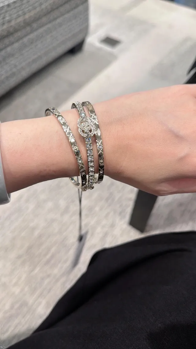 Chanel Crystal-Embellished CC Logo Gold-Tone Triple Bangle Bracelets 4