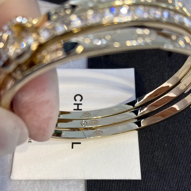 Chanel Crystal-Embellished CC Logo Gold-Tone Triple Bangle Bracelets 6