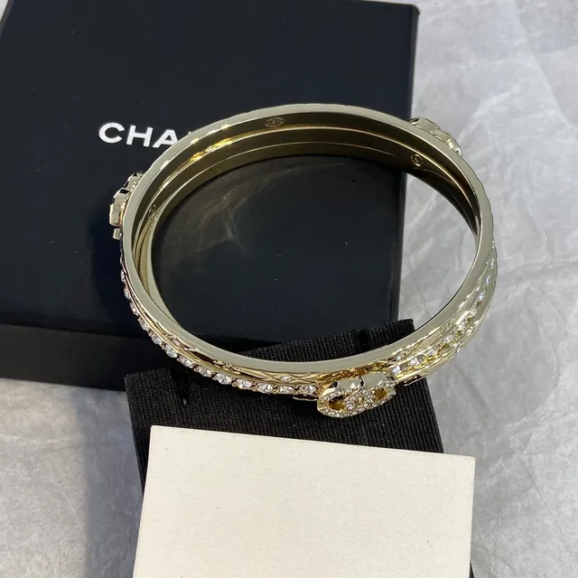 Chanel Crystal-Embellished CC Logo Gold-Tone Triple Bangle Bracelets 7