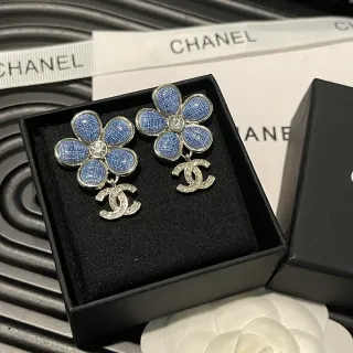Chanel Floral Denim-Textured Crystal Earrings