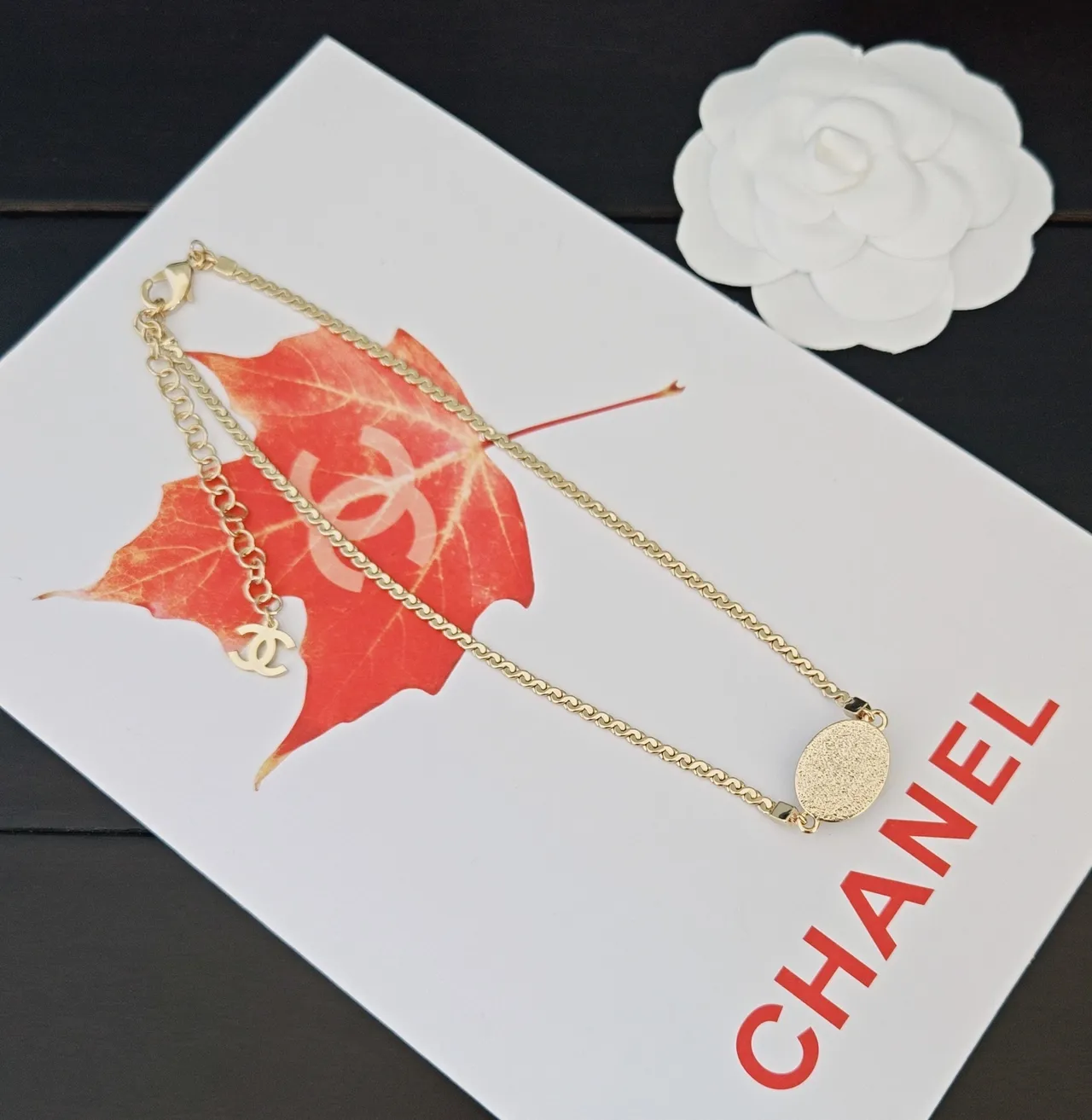 Chanel Gold Black Chain Oval CC Pendant Necklace 2