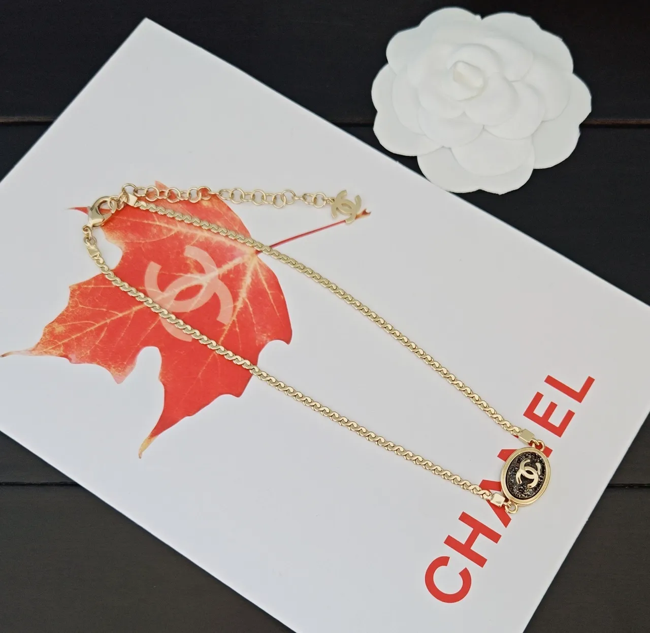 Chanel Gold Black Chain Oval CC Pendant Necklace 3