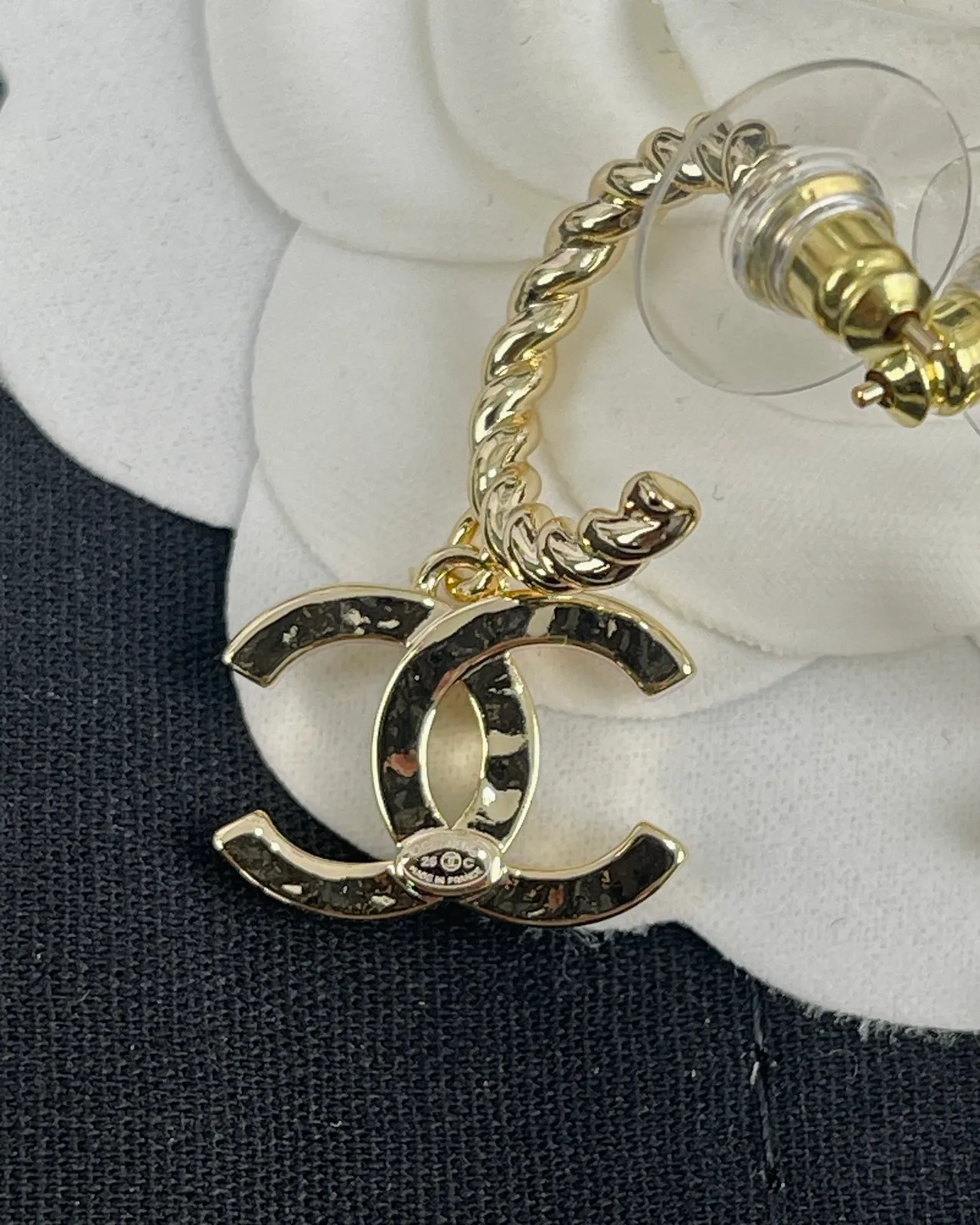 Chanel Gold Black Interlocking CC Logo Earrings 2