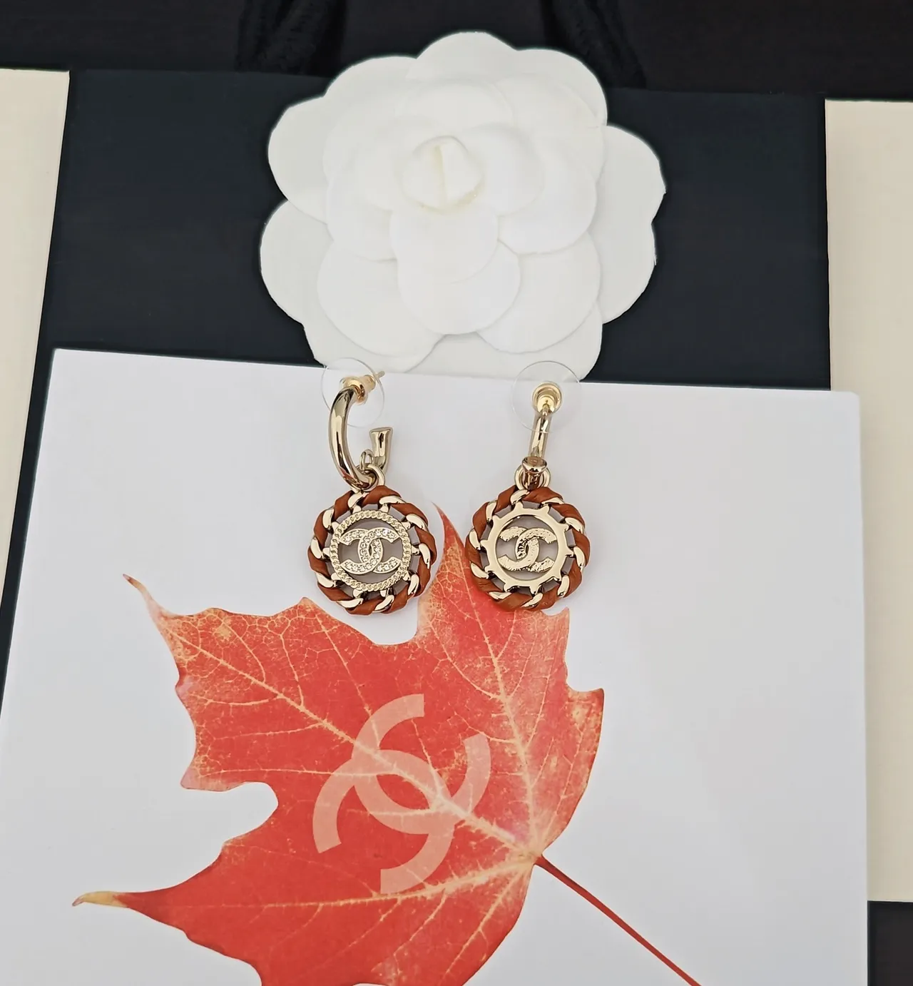 Chanel Gold Brown Interlocking CC Logo Pavé Crystal Border Earrings 3