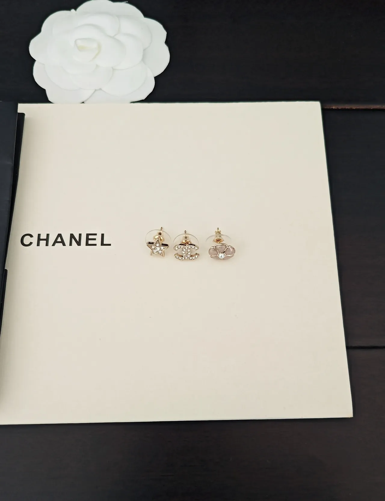 Chanel Gold Pink Metal Crystal-Embellished Earrings 5