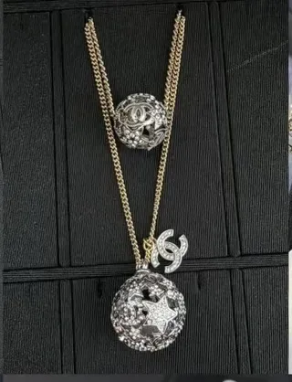 Collier Chanel Chaîne Or Argent Pendentif Sphérique Cristal Encrusté 5