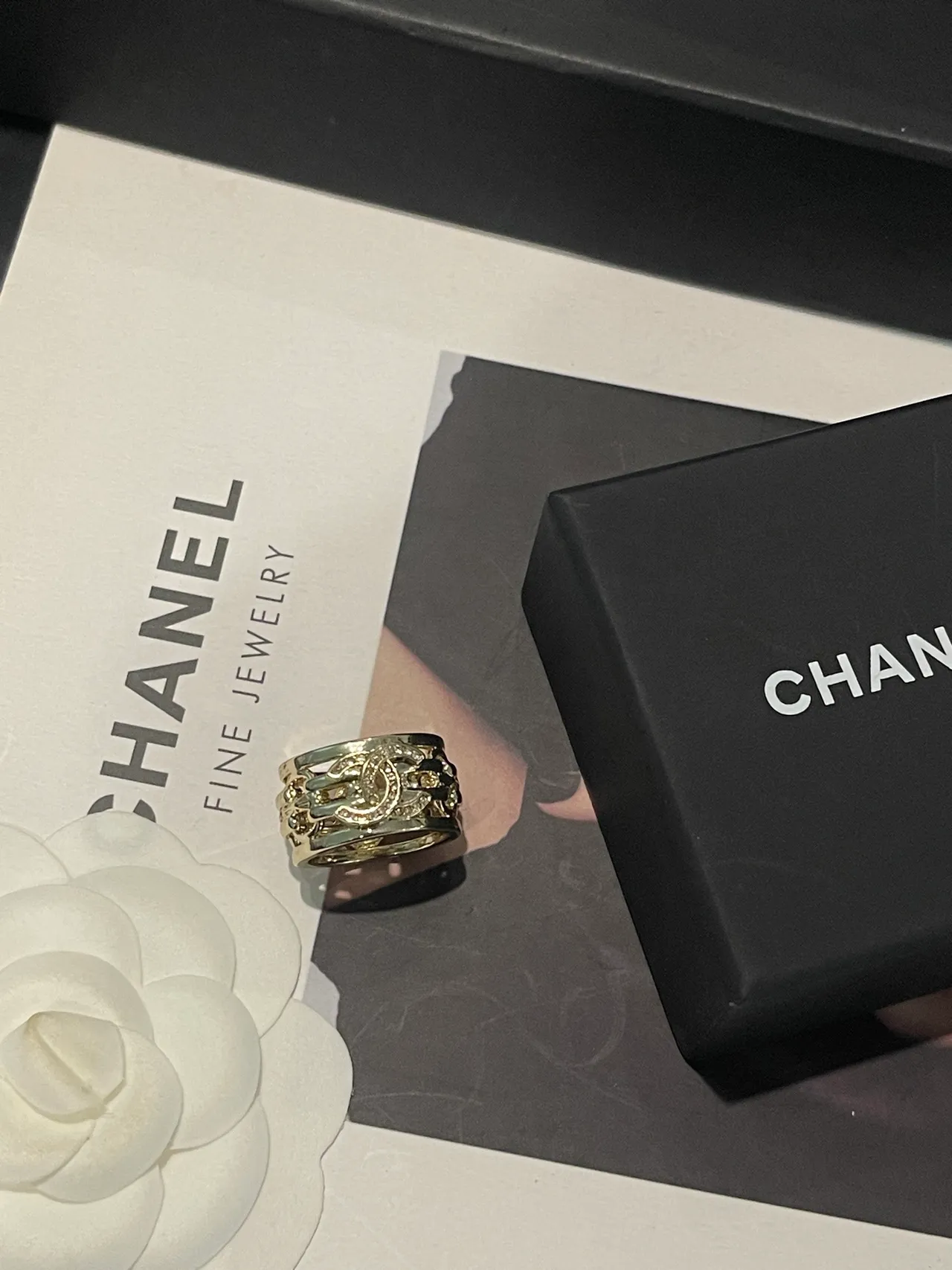 Chanel Gold Silver Multi-Band Pavé Crystal Ring 3