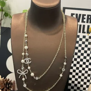 Chanel Gold White Layered Pearl-and-Crystal Necklace