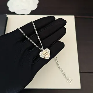 Chanel Heart Pavé Crystal Interlocking CC Necklace