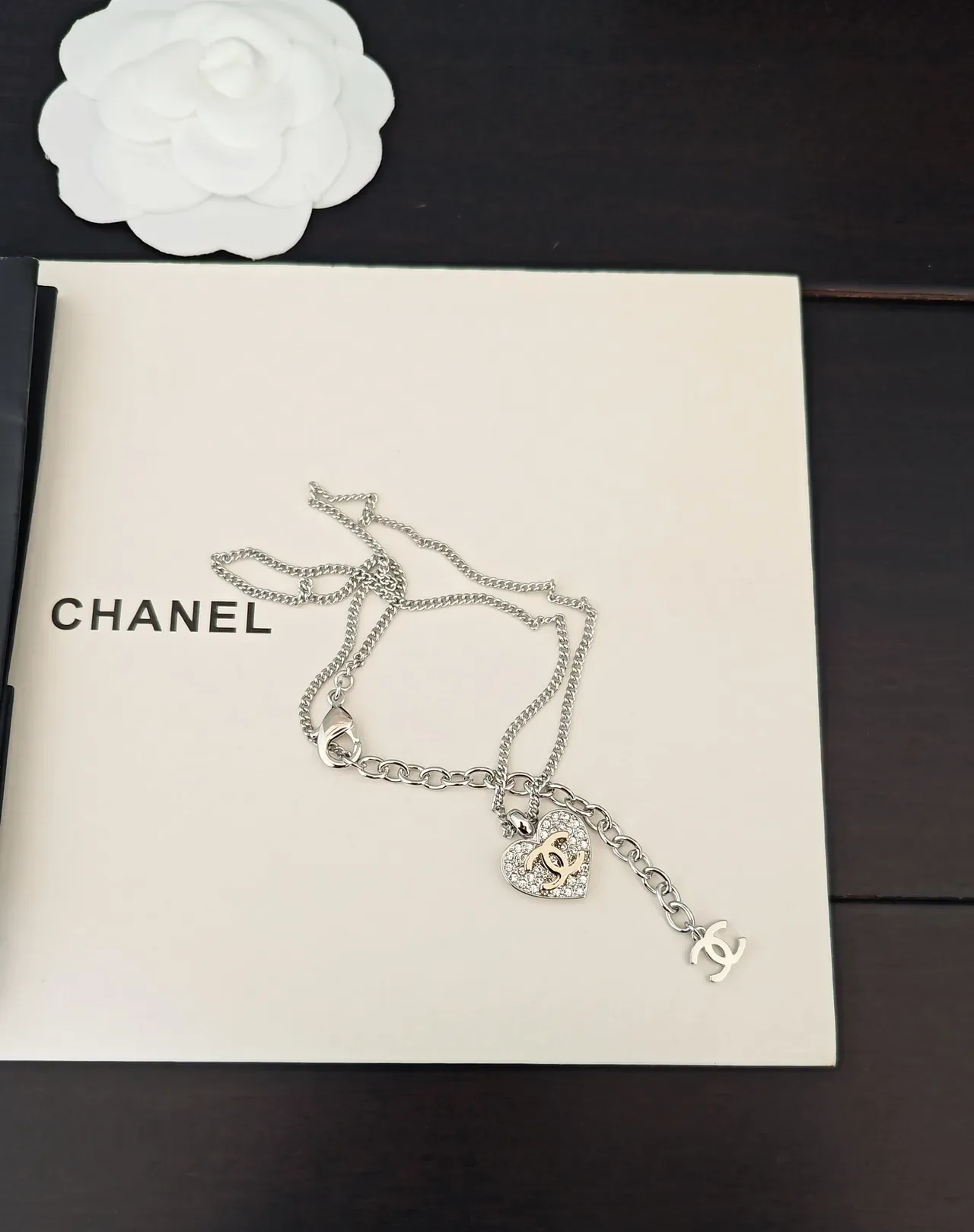 Chanel Heart Pavé Crystal Interlocking CC Necklace 4
