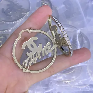 Chanel Logo Hoop Gold Transparent Metal Pavé Crystal Trim Earrings