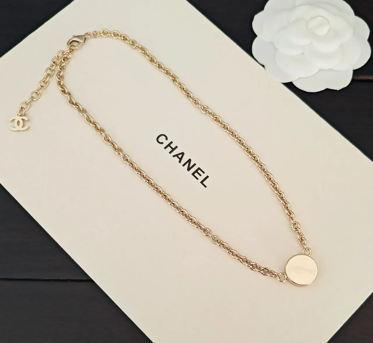 Chanel Logo Pendant Gold-Tone Chain Necklace 2