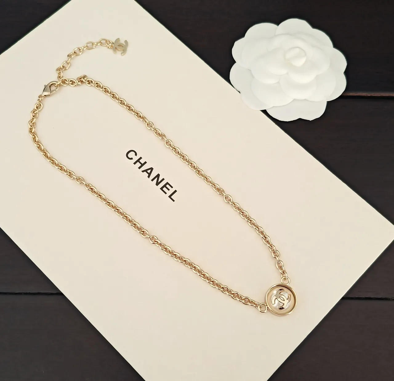 Chanel Logo Pendant Gold-Tone Chain Necklace 3