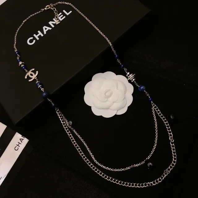 Chanel collier long perlé bleu argent chaîne multicouche Lapis Lazuli 5
