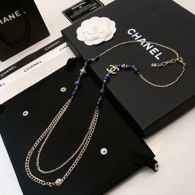 Chanel collier long perlé bleu argent chaîne multicouche Lapis Lazuli 7