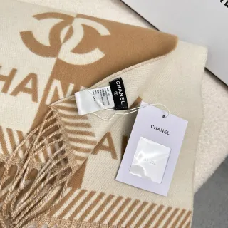 Chanel Monogrammed Beige and Cream Cashmere Scarf