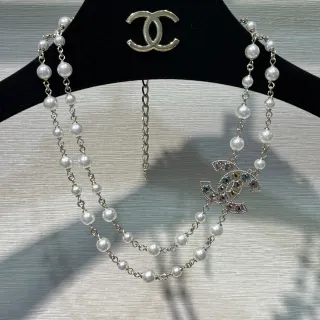 Chanel Pearl and Chain Crystal CC Pendant Necklace