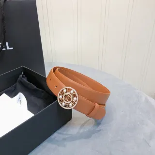 Chanel Pearl CC Buckle Tan Leather Belt