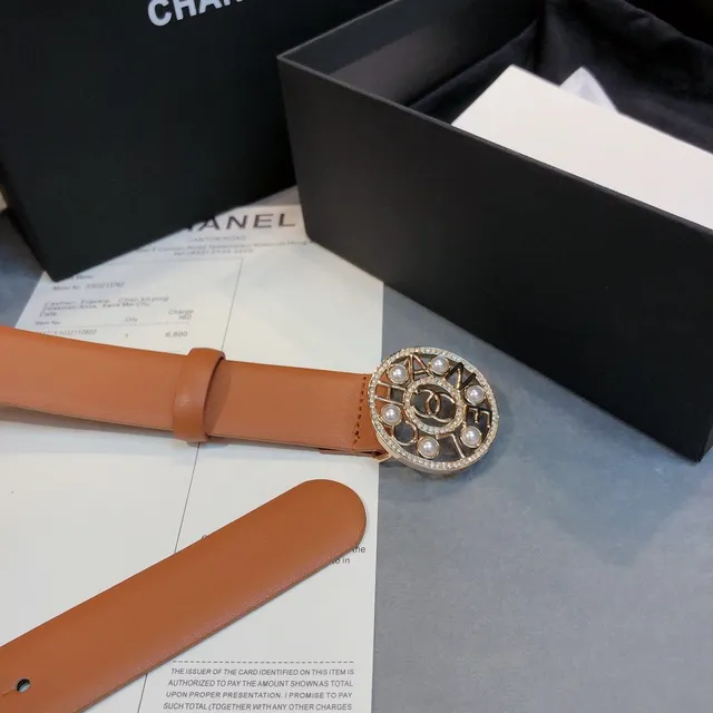 Chanel মুক্তা CC বাকেল ট্যান চামড়া বেল্ট 5