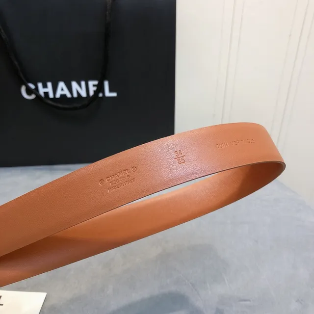 Chanel মুক্তা CC বাকেল ট্যান চামড়া বেল্ট 6