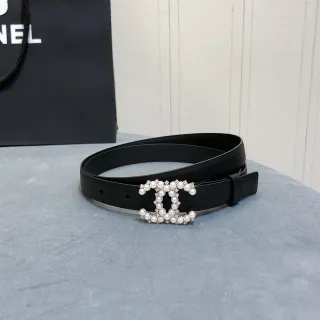 Chanel Pearl-Embellished CC Belt Black White Crystal-Accented Leather Belt