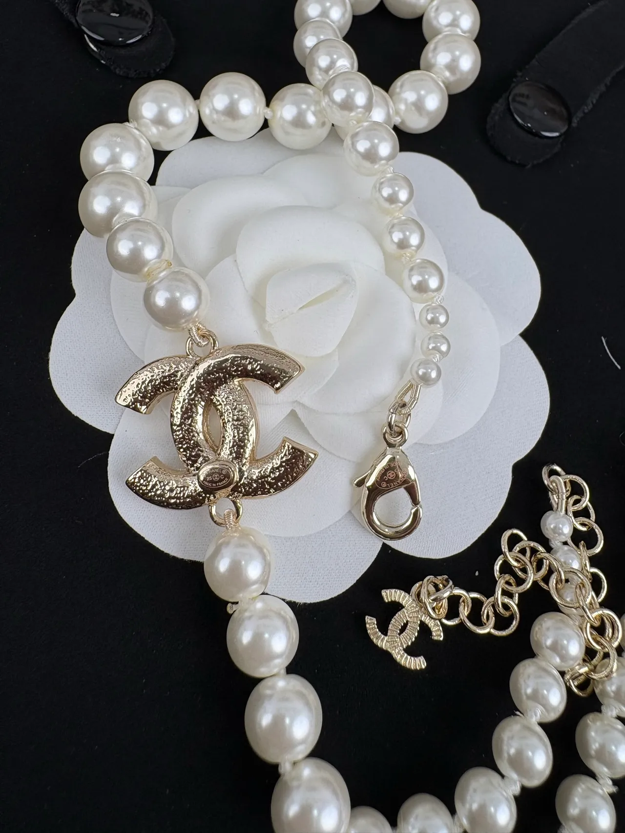 Chanel Pearl Necklace White Gold Strand Crystal-Embellished CC Pendant Necklace 3