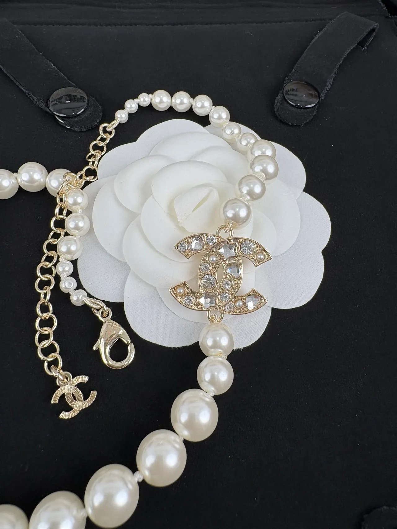 Chanel Pearl Necklace White Gold Strand Crystal-Embellished CC Pendant Necklace 4