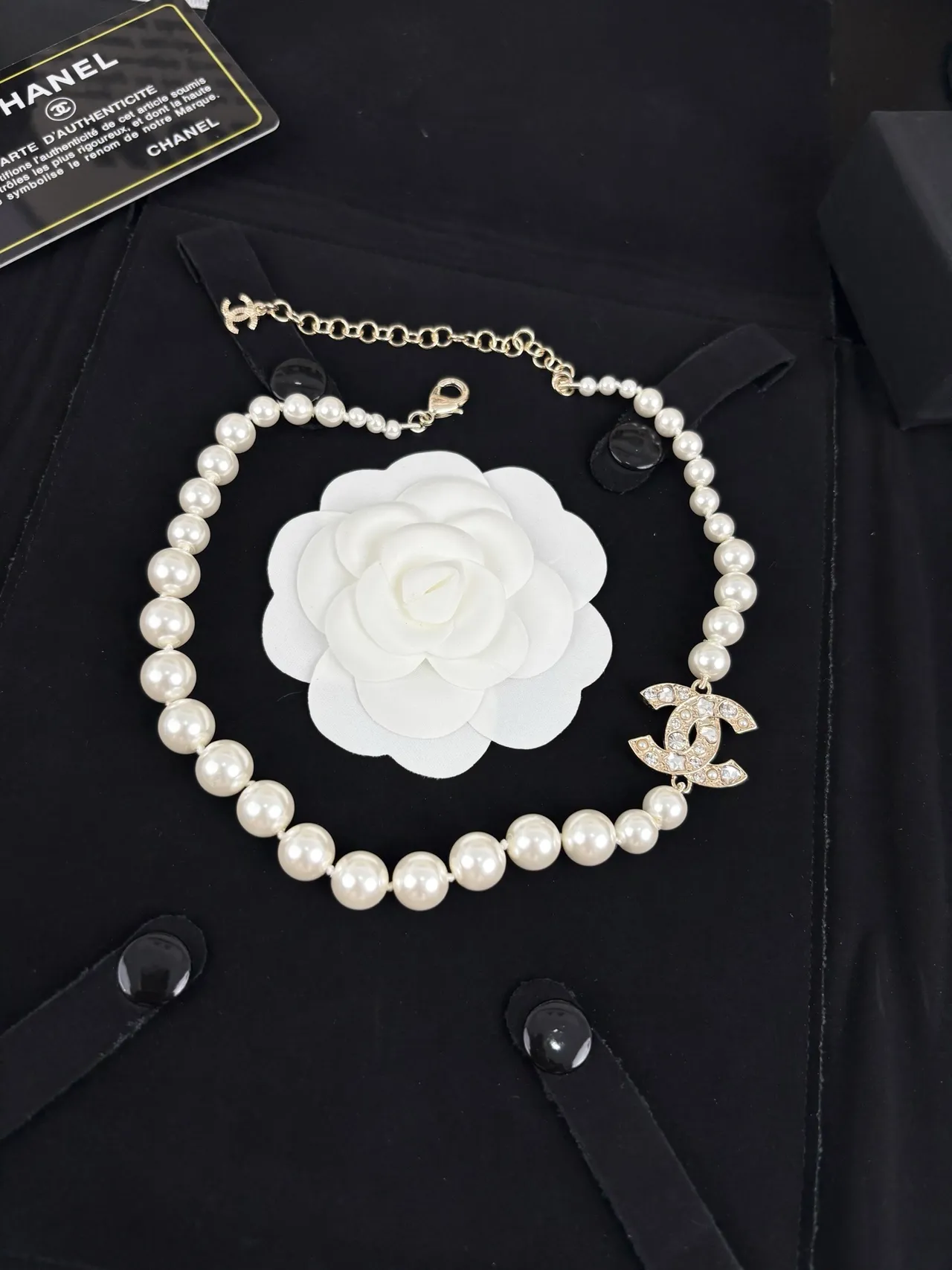 Chanel Pearl Necklace White Gold Strand Crystal-Embellished CC Pendant Necklace 5