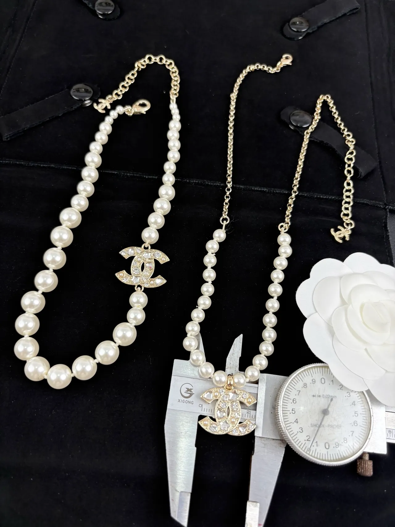 Chanel Pearl Necklace White Gold Strand Crystal-Embellished CC Pendant Necklace 6