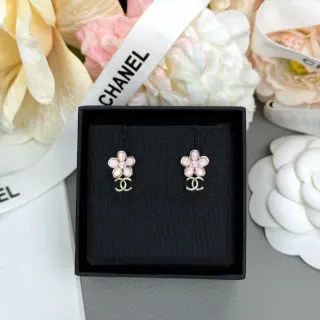 Chanel Pink Silver Flower-Shaped Enamel Petals Earrings