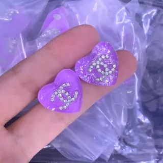 Chanel Purple Silver Heart-Shaped Translucent Resin Earrings