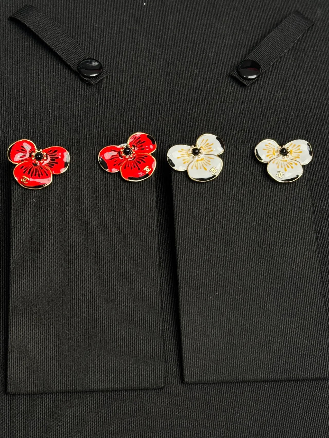 Chanel Red Gold Enamel Floral Metal Earrings 2