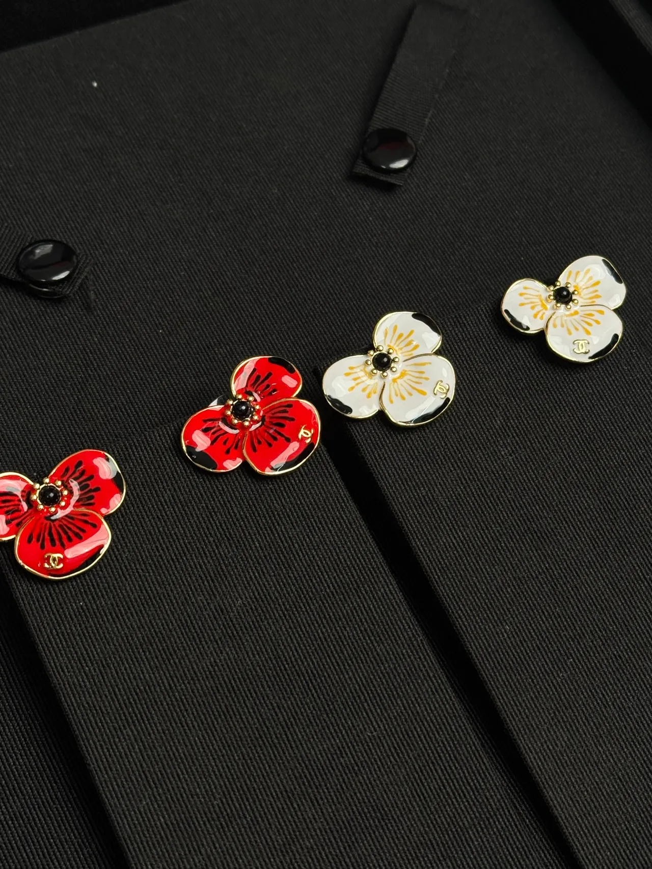 Chanel Red Gold Enamel Floral Metal Earrings 3