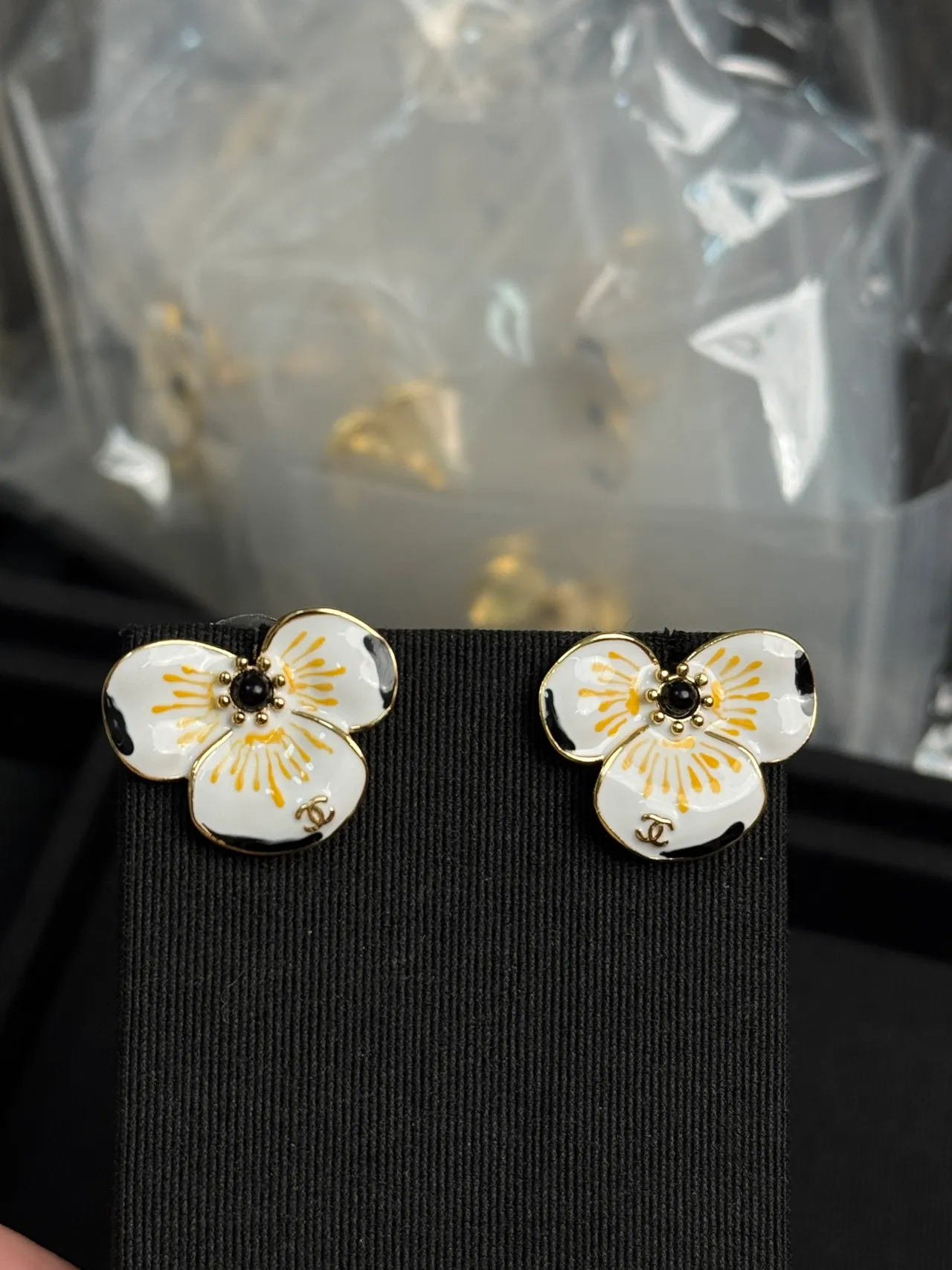 Chanel Red Gold Enamel Floral Metal Earrings 6